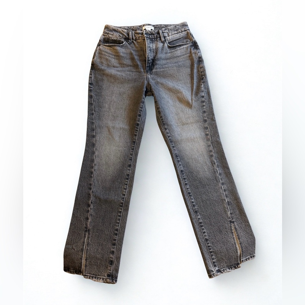Good American NWT Good Curve Straight High-rise Slit Hem Black Wash Jeans Size 0
